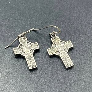 Sterling Silver Celtic Cross Center Circle Intricate Interlace Dangle Earrings